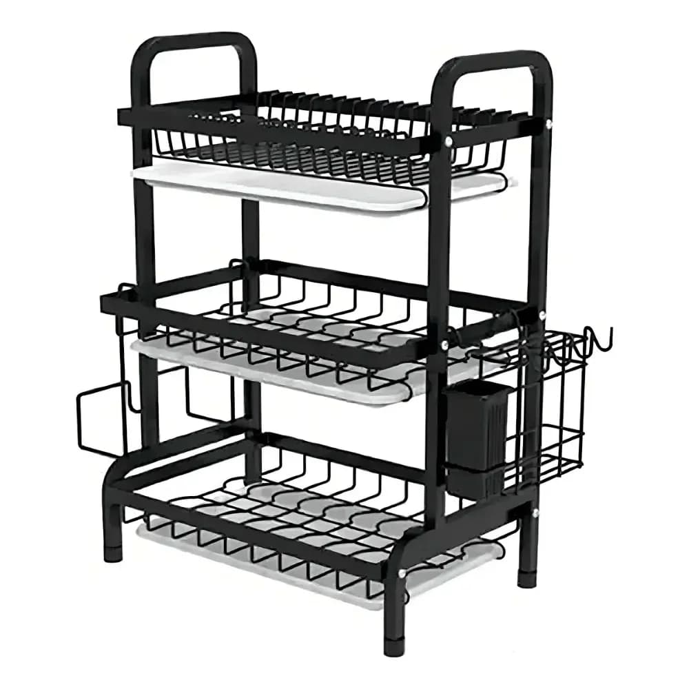 Escurridor Secaplatos de Mesa de 3 Niveles Negro de Acero Inoxidable